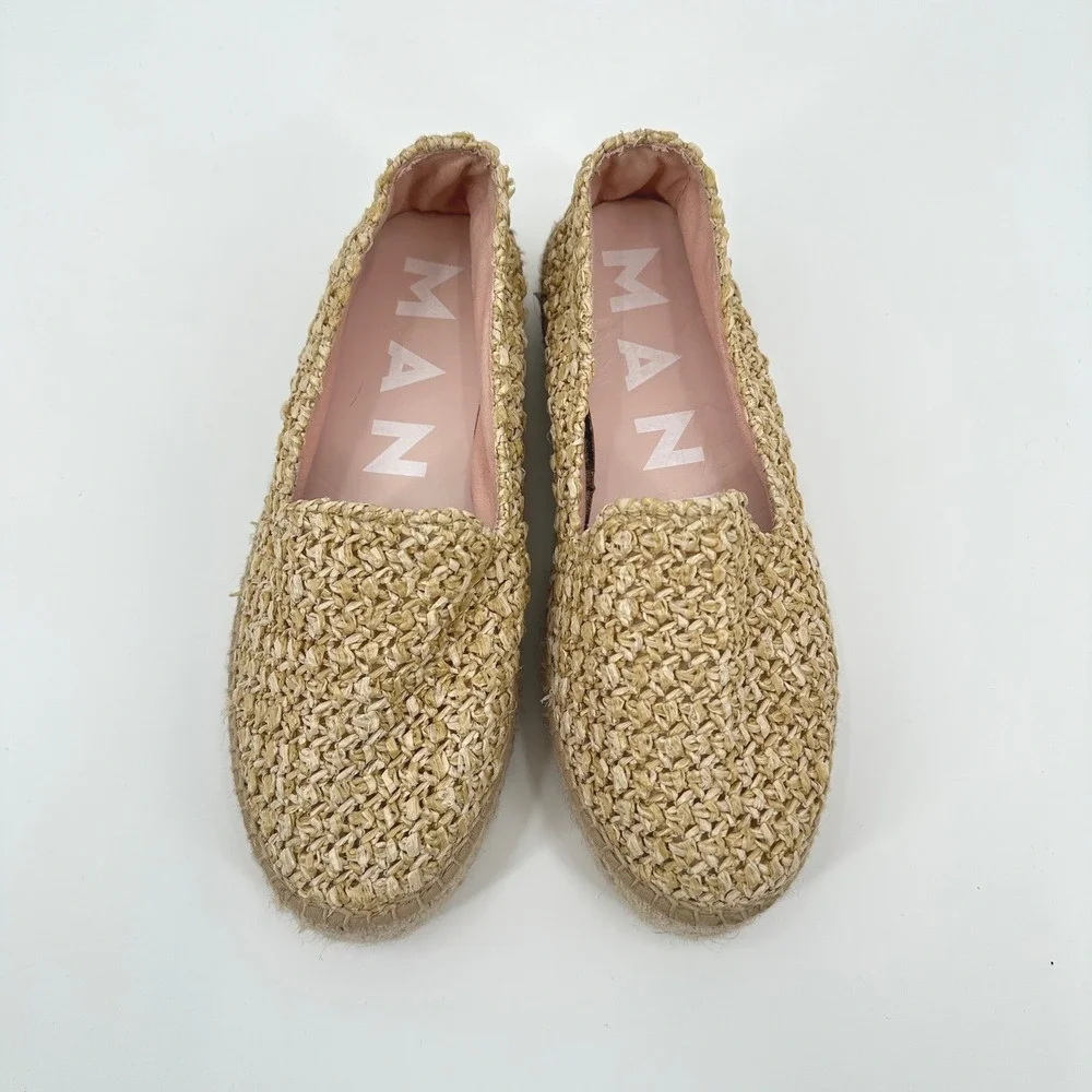Manebi Natural Raffia Double Sole‎ Platform Espadrille Loafers Beige 39 / US 8